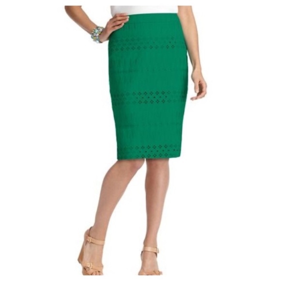 LOFT Dresses & Skirts - 🌴 LOFT Green Eyelet Embroidered Pencil Skirt